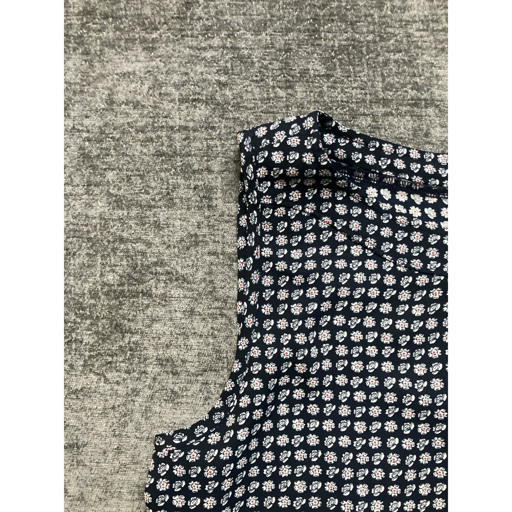 Loft Womens Medium Blue White Floral Knit Woven Tank Top Button Back Round Neck - Picture 3 of 13